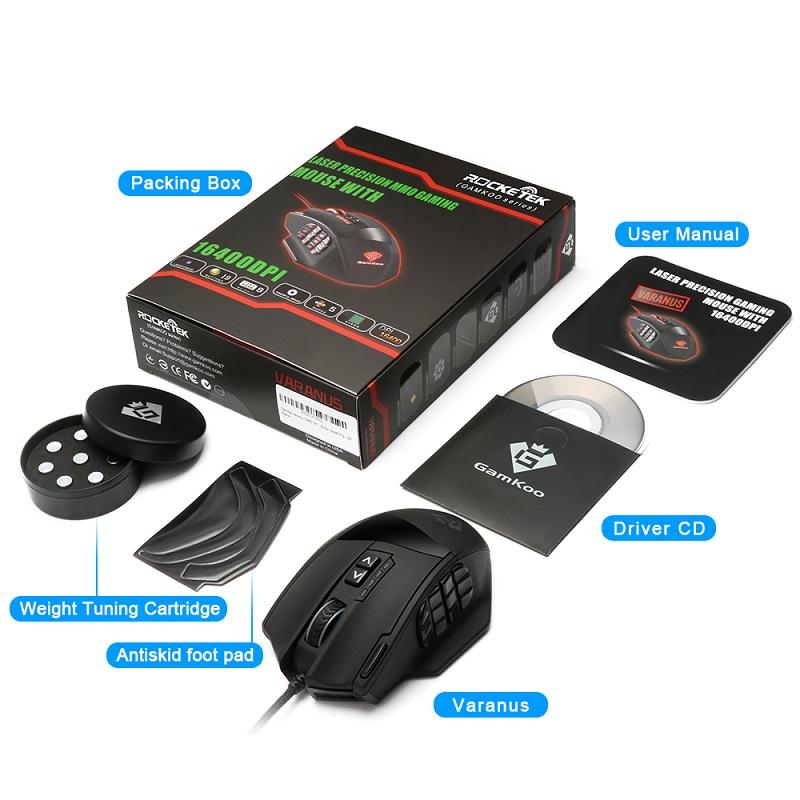 Rocketek USB Gaming Mouse 16400DPI 19 buttons ergonomic design for desktop computer accessories programmable  gamer lol PC