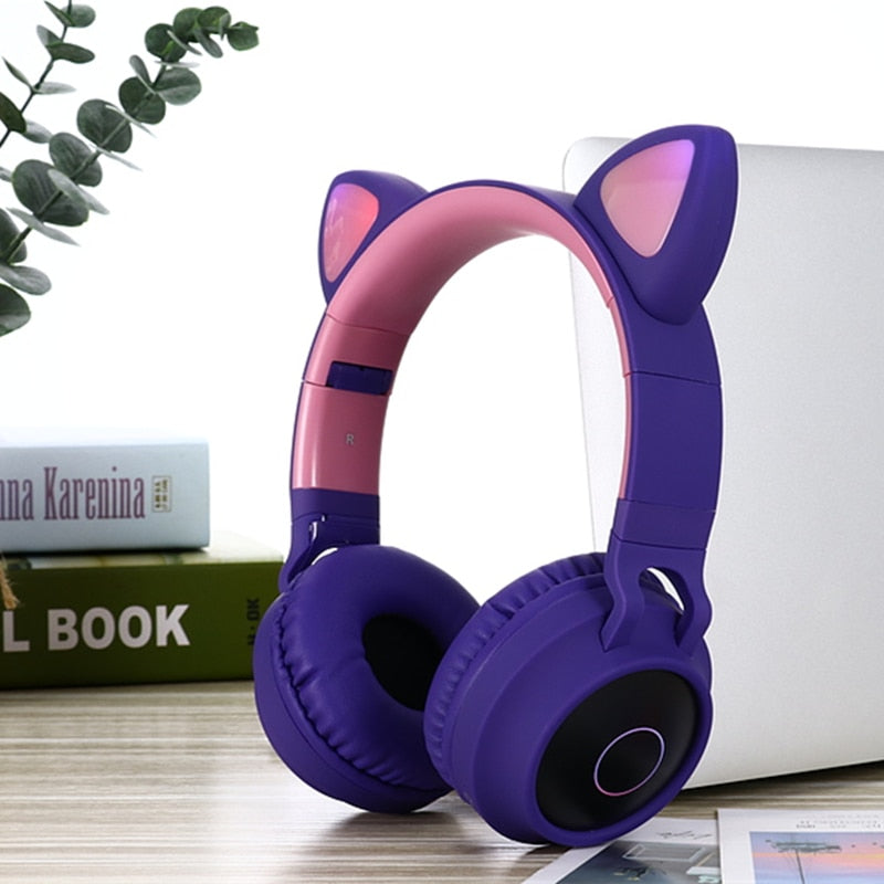 LED Cat Ear  Bluetooth 5.0 Headphones Set for Kids
